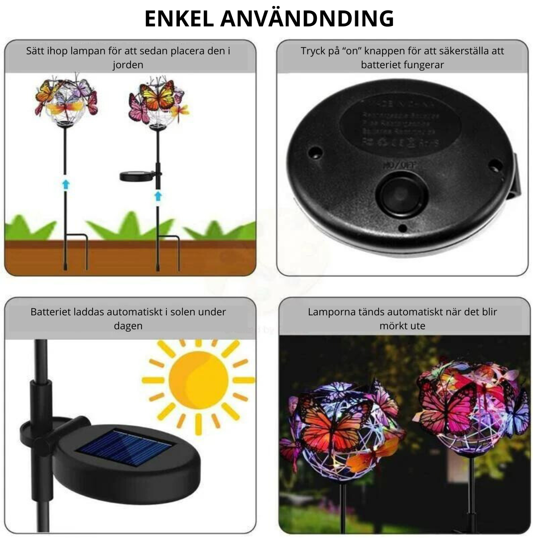 Lysande Fjärilsstake | Solcellsdriven Trädgårdsbelysning